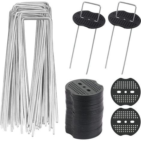 40pcs Piquets de Jardin en U avec 40 Rondelles Piquet Fixation Toile Paillage Piquets en Métal pour Jardinage Fixer Bâche Anti Mauvaises Herbes (1/5)