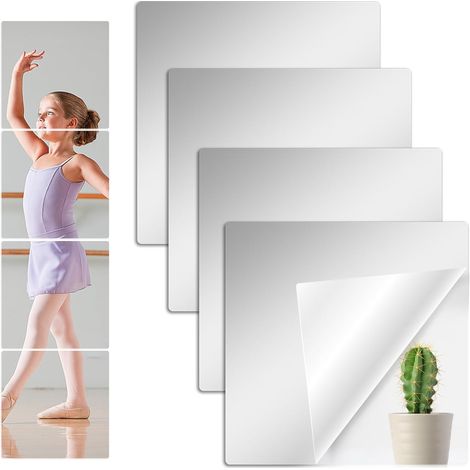 4 Pièces Miroir Mural Autocollant 15 x 15 CM, Miroir Adhesif Mural Flexible Miroir a Coller Acrylique Mirroir Murale Decoratif pour Chambre, Porte, Salle de Bain, Salon