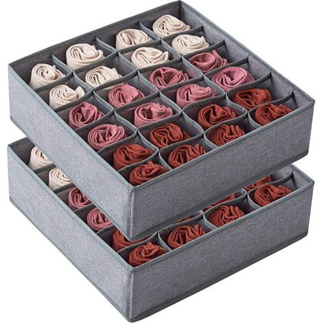 2 Boîtes de Rangement Grises pour Chaussettes et Sous-vêtements - Taille XL - Organisation Commode (1/5)