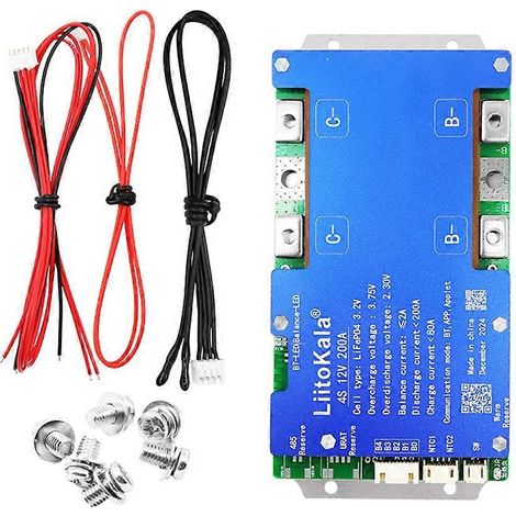 Système de gestion de batterie (BMS) LiitoKala 12 V 200 A 4S avec communication Bluetooth UART intégrée et équilibrage thermique passif pour l'alimentation de démarrage automobile (1/5)
