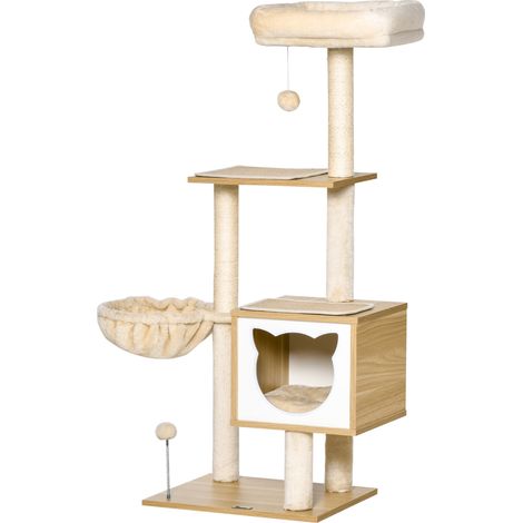 Arbre à chat griffoirs grattoirs niche hamac panier coussins amovibles sisal naturel beige 126 cm