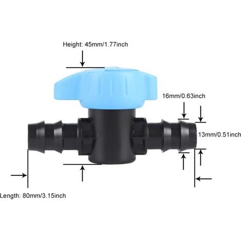 Confezione da 10 valvole di intercettazione per irrigazione a goccia, valvole diritte da 16 mm per piantumazione in giardino, con attacco posteriore al tubo di irrigazione. (1/4)