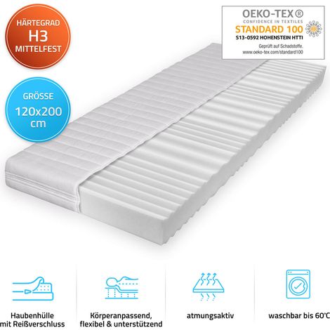 Home Deluxe – Matelas mémoire de forme 120 x 200 cm – 7 zones de couchage – Mousse confort respirante – Housse lavable à 60°C – Hauteur 16 cm (1/3)