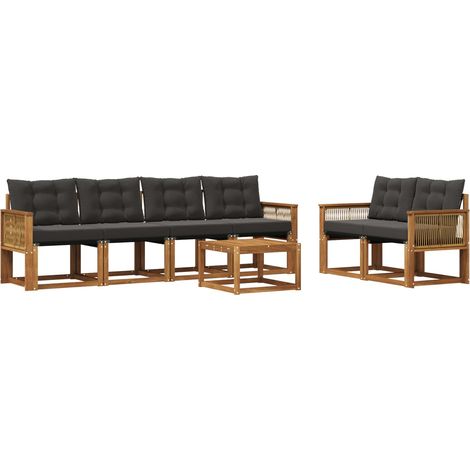Outdoor Sofa Set with Cushion 7 pcs Natural and Black vidaXL (1/5)