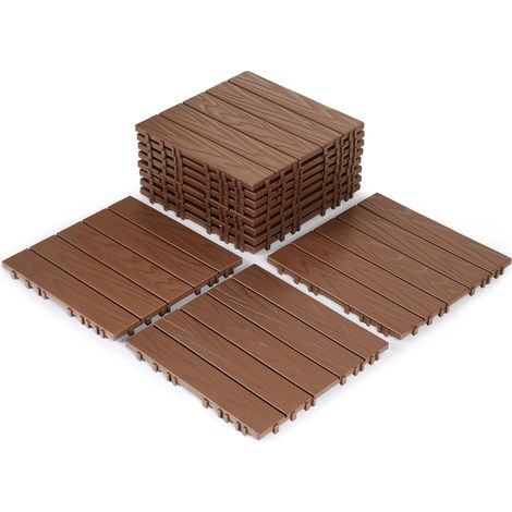 Wolketon 11 Stück Terrassenfliesen 1 qm, 30x30cm Kunststoff Fliesen Klickfliesen Balkonfliesen Holzoptik Gestreift, Wetterfest, Anti-Rutsch, Braun 5-Streifen (1/5)