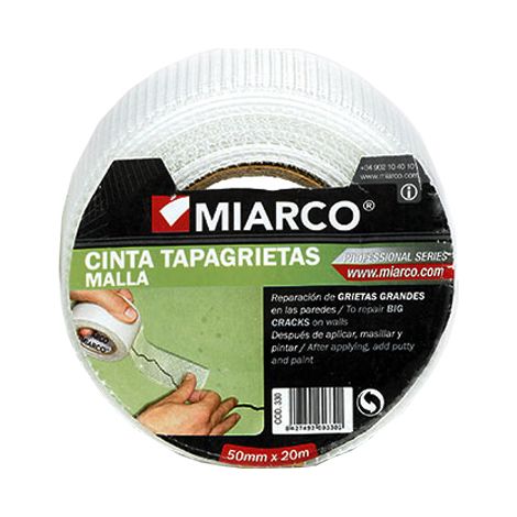 Rollo de cinta tapagrietas con malla de 20 metros y 50mm de ancho color blanco (1/3)