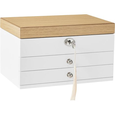 Portagioielli a 3 ripiani contenitore per gioielli in legno ingegnerizzato portagioielli originale con cassetti per anelli orecchini braccialetti collane bianco 120004291
