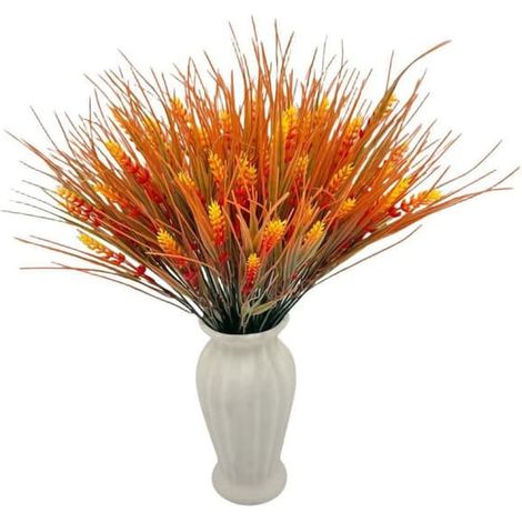 Plantes artificielles d'extérieur - Lot de 10 fleurs artificielles résistantes aux UV, gazon synthétique pour porche et jardin - Orange-AquaForge (1/5)