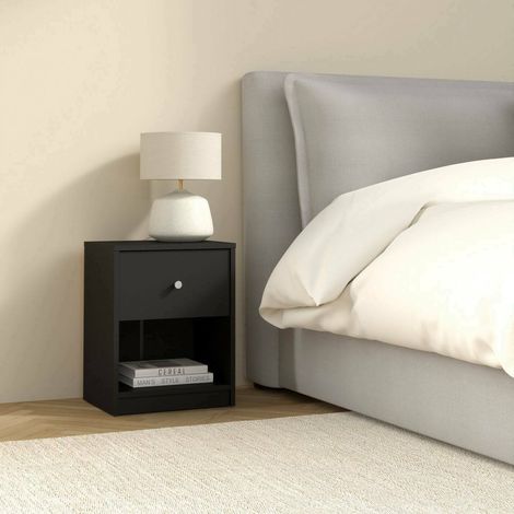 Dmora - Comodino Kastri, Comò basso, Tavolino da notte, Mensola da letto, 38x30 h48 cm, Nero (1/5)