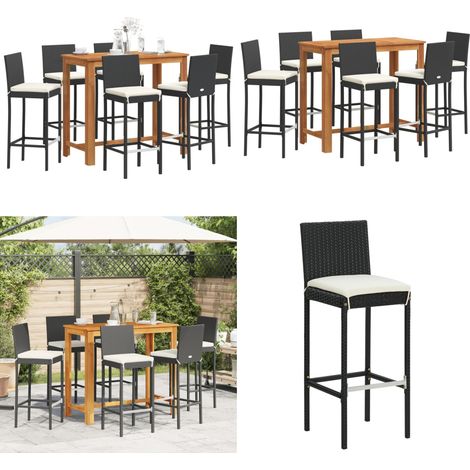 7-tlg. Gartenbar-Set Schwarz Massivholz Akazie und Poly Rattan - Gartenbar Set - Outdoor Möbel - Gartentisch - Gartenstühle - Rattan Gartenmöbel - Home & Living (1/5)