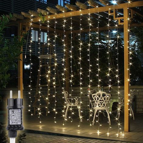 Lichterkette für den Außenbereich, 3×3 m, 300 warmweiße LEDs, Schutzart IP44, 8 Modi + Timer, für Fenster/Balkon/Weihnachten
