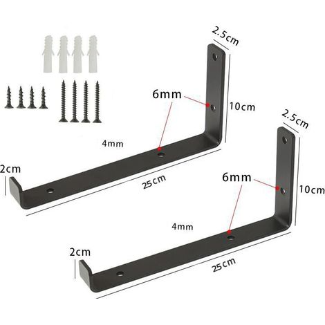 (25 cm - 2 pièces) Supports d'étagère muraux noirs en forme de L avec vis (25 cm) (1/5)