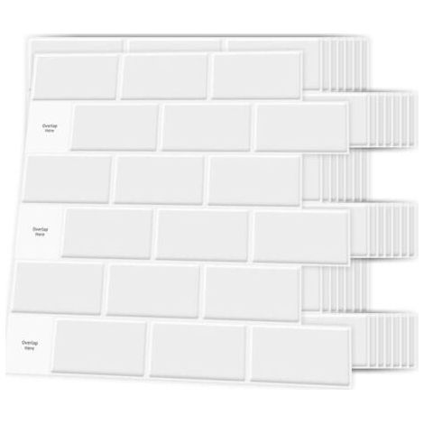 Lot de 10 Pièces,Credence Adhesive pour Cuisine,Carrelage Autocollant Métro Blanc,Papier Adhesif en Vinyle 3d Brique,30x30cm
