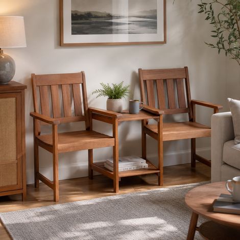 Rydal 2 Seater Wooden Indoor Love Seat with Central Table (1/5)