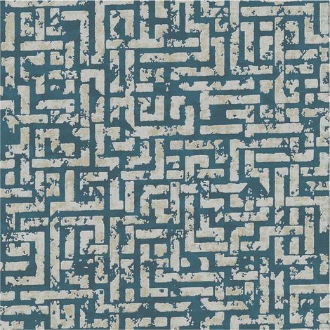 Graphic wallpaper wall Profhome 386953 non-woven wallpaper textured with geometric shapes glittering turquoise gold teal silver 5.33 m2 (57 ft2) (1/5)