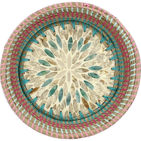 Plateau rond en jonc de mer et coquillages (1/4)