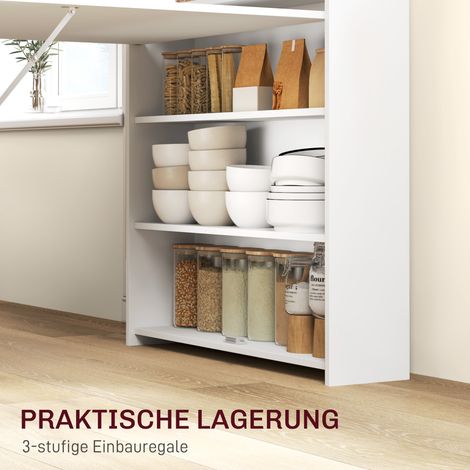 Table pliant pour petit espace, avec 4 étagères discrètes, table de cuisine escamotable, fonction anti-basculement, blanc (1/5)