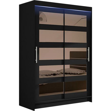 Armoire Closico Pacron IV, Noir, 200x120x58cm, Portes d'armoire: Coulissantes, Nombre d'étagères: 5, LED: Disponible