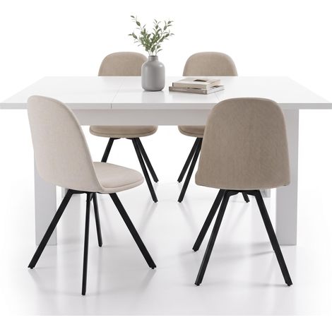 FurnitureR Essgruppe mit Stauraumtisch und 4 Drehstühlen Stoff Beige Esstisch mit verborgenem Stauraum und vier drehbaren Polsterstühlen für modernes Wohnen (1/5)