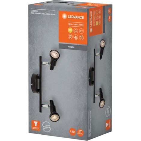 Spot Led Gu10 2x3 W Caldo Nero Regolabile - Ledvance