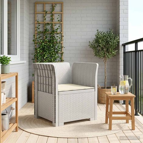 Fauteuil de jardin 1 place aspect rotin en polypropylène blanc avec coussin crème - PANGIVO (1/5)
