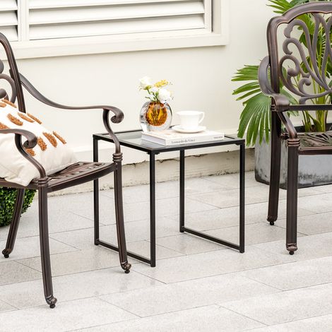 Table d'appoint carrée en verre trempé avec structure métallique et pieds antidérapants pour intérieur terrasse et jardin (1/5)