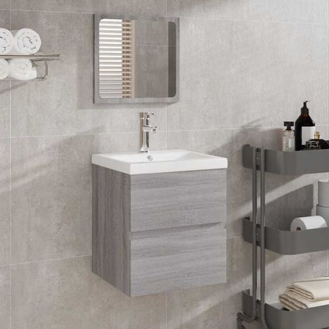 Badschrank mit Spiegel Grau Sonoma Holzwerkstoff