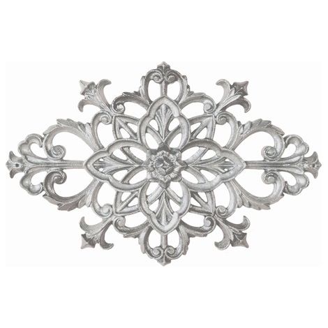 Palmette en fonte zinguée avec détail floral - Hauteur 240mm Longueur 370mm - À visser avec taraudage M5 (4,2mm) - DECO FER FORGE