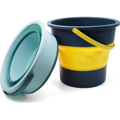 2PCS Seau Pliable Bassine 5L Bassine Pliable avec Poignée - Plage, Pêche, Camping, Randonnée, Voyage, Voiture (Vert et Bleu) (1/5)