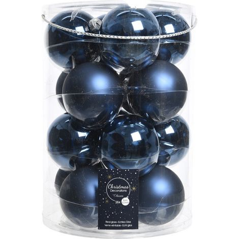 Boules de Noël en verre à suspendre 8 cm Bleu Lot de 16