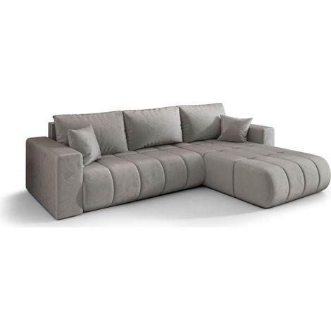 Canapé d’angle velours convertible avec coffre design ORIA angle droit-Gris clair-angle droit (1/5)