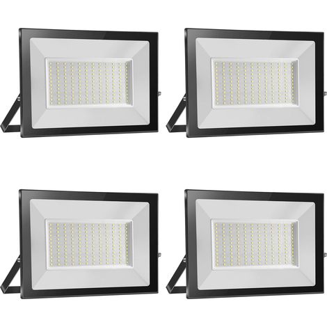 4pcs 150W 15000LM Projecteur LED Extérieur 6000K Blanc Froid Spot LED Extérieur IP65 Etanche Projecteur LED pour Terrasse Jardin Parc Garage Cour Entrée