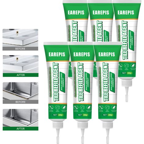 6 kits de réparation de joints de carrelage - Joint de carrelage blanc, joint de carrelage pour combler les trous, fissures et rayures sur les murs (1/5)