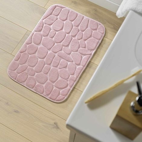 Tapis de bain 50 x 80 cm microfibre unie relief ricochet Rose Poudre (1/4)