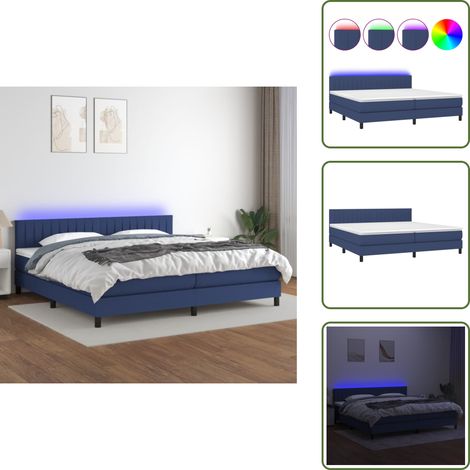 Sommier à lattes de lit et matelas et LED Bleu 200x200 cm Tissu - Sommier Tapissier - Lit Avec Led - Matelas À Ressorts Ensachés - Tête De Lit Ajustable - Éclairage LED (1/5)