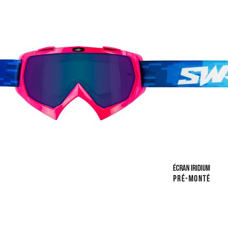 Masque cross SWAP'S PIXEL Rose + Ecran Iridium Bleu PRÉ-MONTÉ