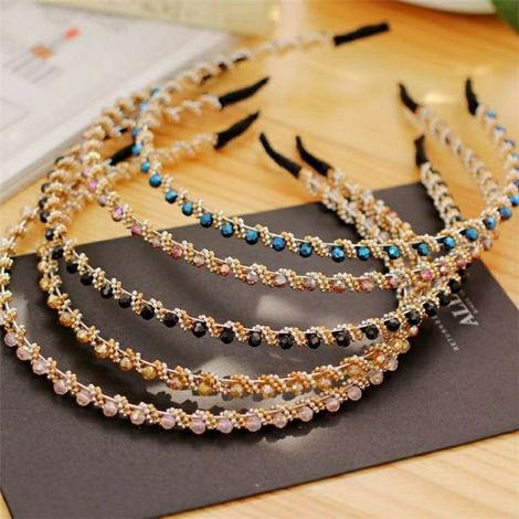 Lot de 5 bandeaux élégants en cristal – Bandeaux ornés de faux diamants, antidérapants et résistants – Idéaux pour la danse, les fêtes, le quotidien et le travail (couleurs variées) (1/5)