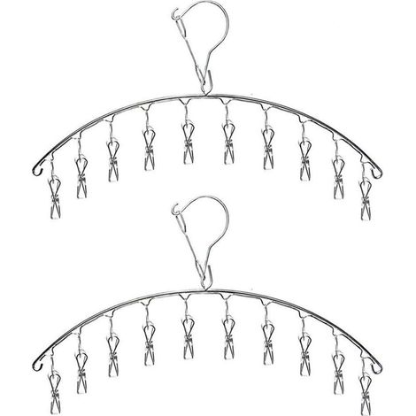 Étendoir à Linge à Suspendre Acier Inoxydable,Etendoir Chaussette,Cintre de Chaussette Séchoirs Cintre avec 10 Pinces pour Couches en Tissu, Soutiens-Gorge, Serviette, sous-vêtement, écharpe (1/5)