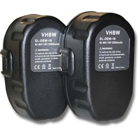 vhbw 2x batteria compatibile con Dewalt DCD925, DCD920B2, DCD775B, DCD760B, DCD690KL, DCD940KX, DCD925B2 utensile elettrico (3000 mAh, NiMH, 18 V)