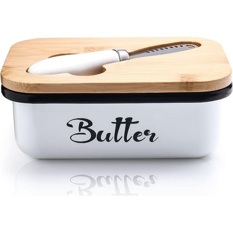 beurrier -matériau en acier inoxydable-Doté d'un couteau à beurre multifonctionnel-Convient pour tartiner-Blanc-450millilitres (1/5)