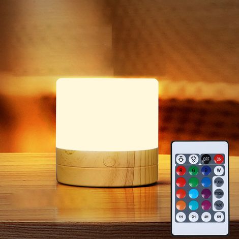 Lámpara de mesa con mando a distancia, 7 colores de luz diferentes, brillo regulable, recargable por USB, luz nocturna decorativa para el dormitorio. (1/5)