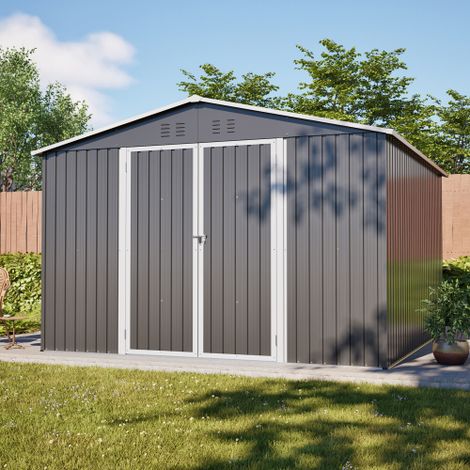 Abri de jardin métallique 300×311×200 mm avec structure de plancher, robuste, en acier, avec portes verrouillables et résistant aux intempéries – Gris (1/5)