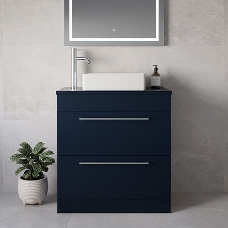 Napoli 390 Deep Blue 800mm 2 Drawer Vanity Unit for Countertop Basins - 800mm - Chrome 480mm Handle