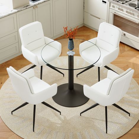 DESMIU Table de salle à manger ronde avec 4 chaises pivotantes, structure en métal, pour salle à manger (1/5)
