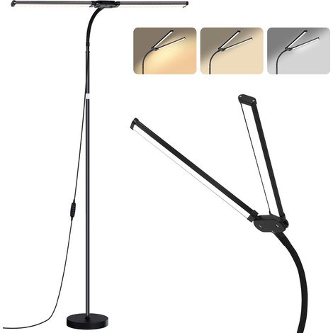 Lampadaire LED Dimmable Salon/Chambre/Bureau - Double Tête Flexible 3 Températures 3000K-6500K Éclairage anti-fatigue Moderne (1/5)