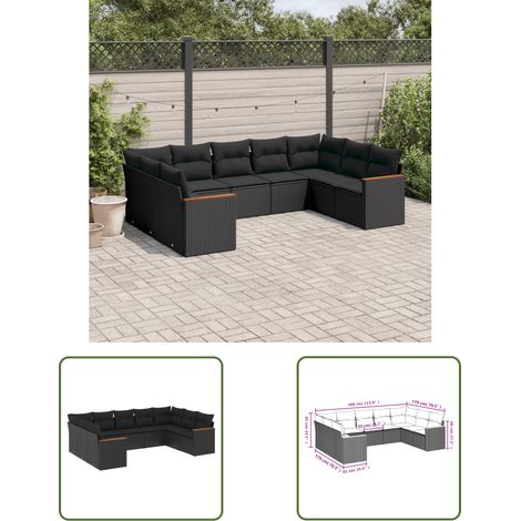 The Living Store 9-tlg. Garten-Sofagarnitur mit Kissen Schwarz Poly Rattan - Gartenmöbel - Rattan Möbel - Outdoor Sofa - Lounge Set - Esszimmergarnitur (1/3)