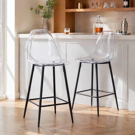 Tabourets de bar transparents 50,8x43x101,6 cm en plastique noir, modernes pour cuisine FLORAGRACE (1/5)