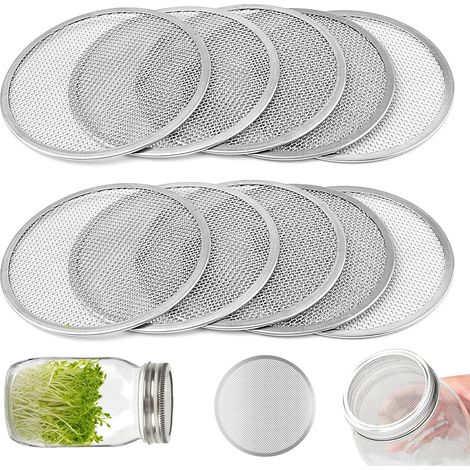 Lot de 10 couvercles à germination pour bocaux de 86 mm de large, pots de maçon, couvercles réutilisables et écologiques en treillis d'acier inoxydable 304 pour conserves, pousses de haricots, luzerne (1/5)