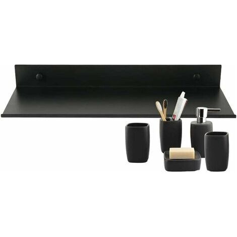 Floating Wall Shelf Bathroom Rectangular Matte Aluminum Shelf Ultra-Thin Sturdy Wall Shelf Stylish Wall Mounted Storage Rack for Cosmetics Black (30cm) (1/5)