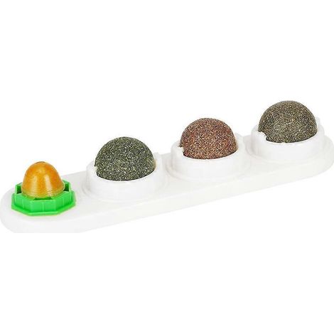 Jouet à lécher pour chat à l'herbe à chat, ensemble de balles comestibles à fixer au mur et rotatives (1/5)